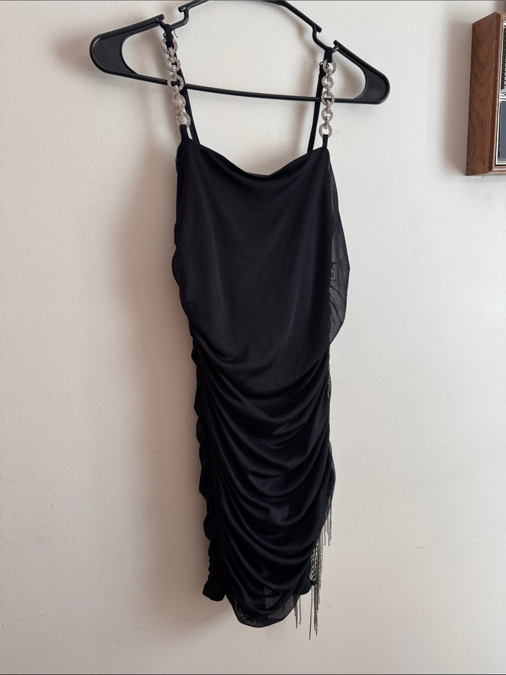 Forever 21 Black Ruched Chain-Strap Evening Dress